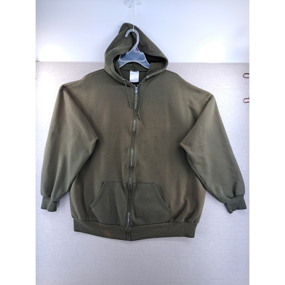 Vintage Jerzees Hoodie Mens 2XL Green Faded Boxy Full Zip Y2K Sweatshirt Ideal